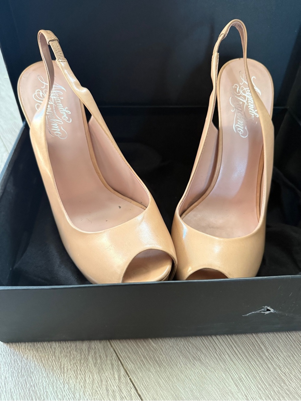 Alejandro Ingelmo Nude Peep-Toe Slingback Pumps